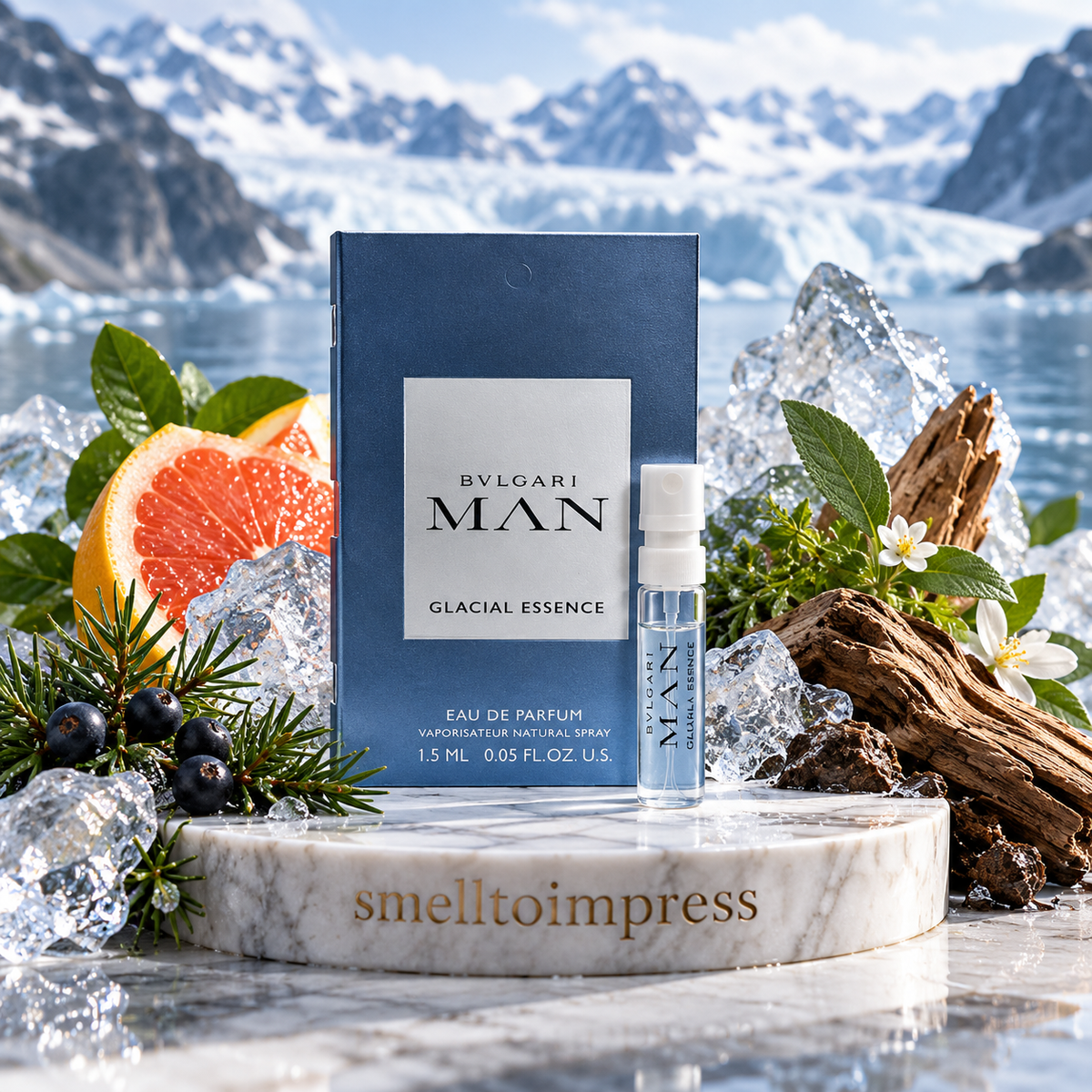 imagine cu mostră oficială de parfum Bvlgari Man Glacial Essence 1,5 ml