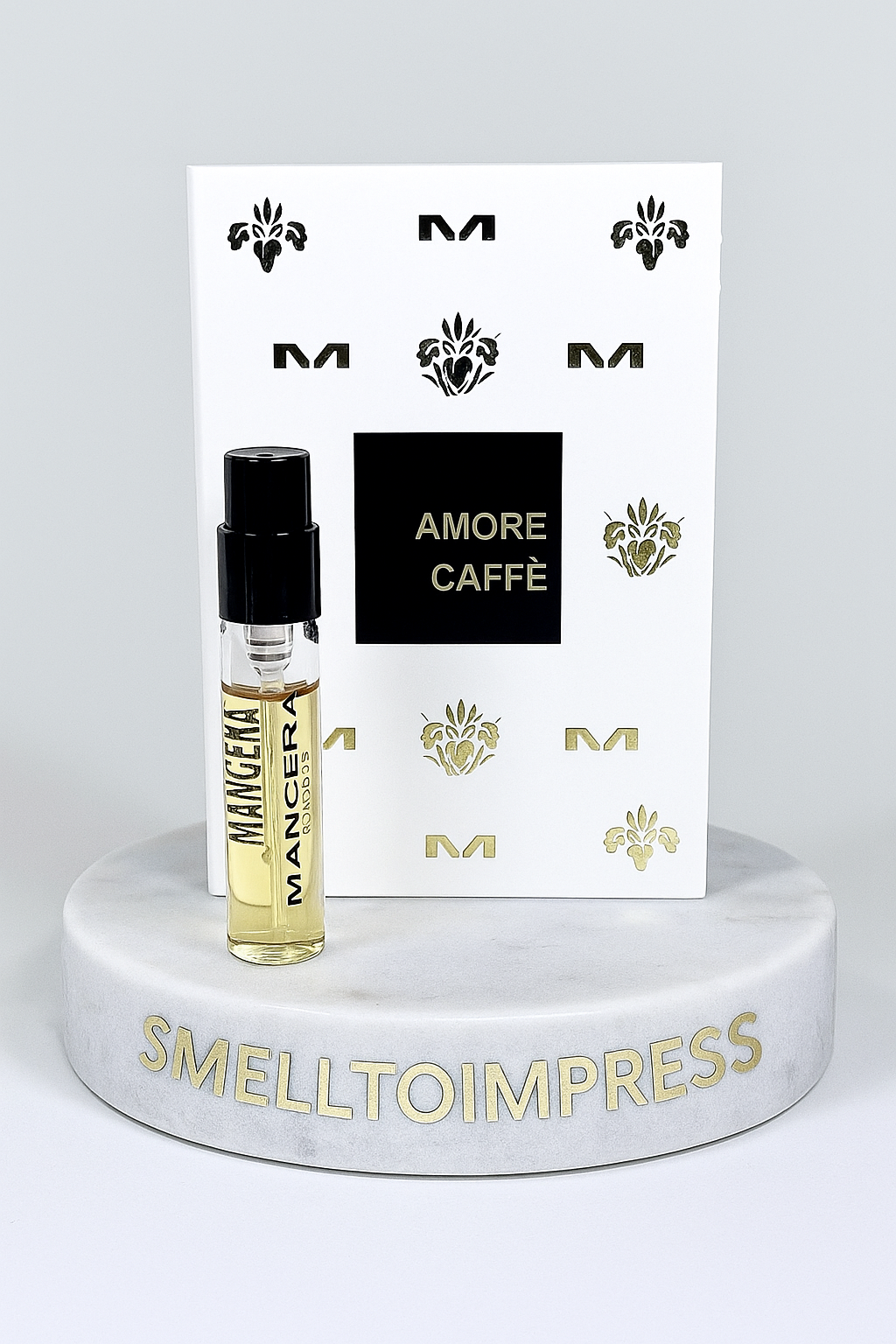 MANCERA Amore Caffe Eau de Parfum 0,06 fl. oz. 2 ml mostră oficială de parfum pe suport de marmură smelltoimpress