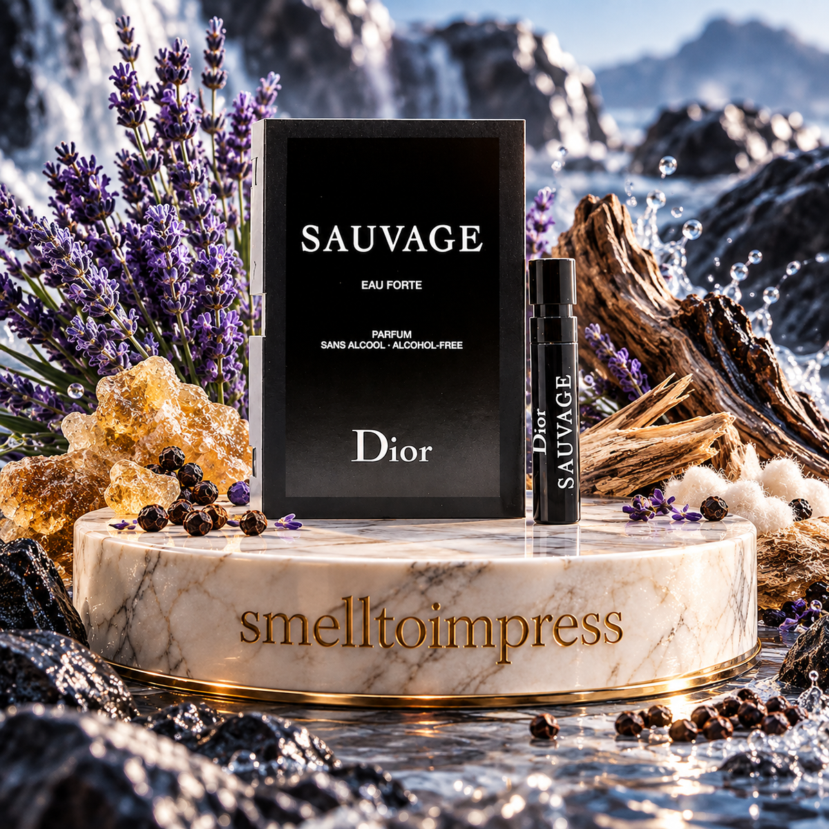 imagine cu mostră oficială de parfum Christian Dior Sauvage Eau Forte EDP 1 ml de la Smelltoimpress