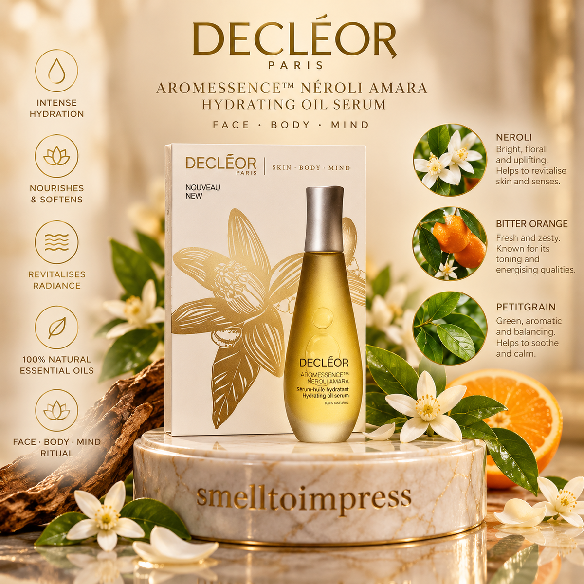 imagine cu mostră de 1 ml ulei ser hidratant Decléor Aromessence Néroli Amara
