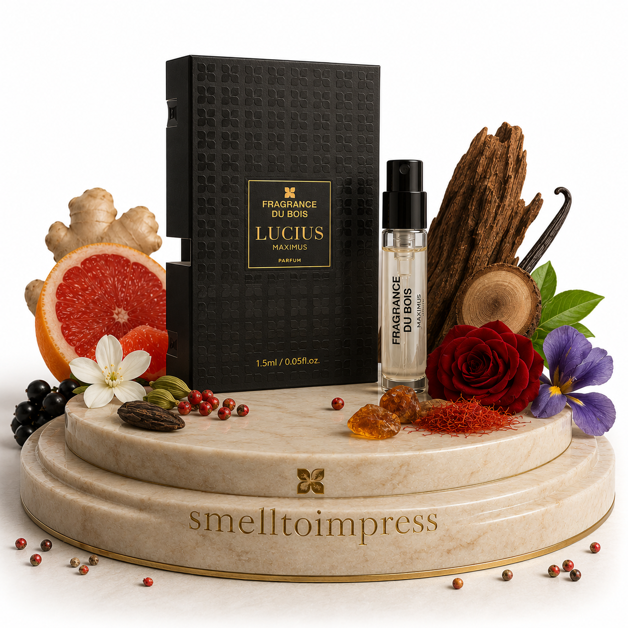 imagine cu mostră oficială de parfum Fragrance Du Bois Lucius Maximus 1,5 ml 0,05 fl. oz.