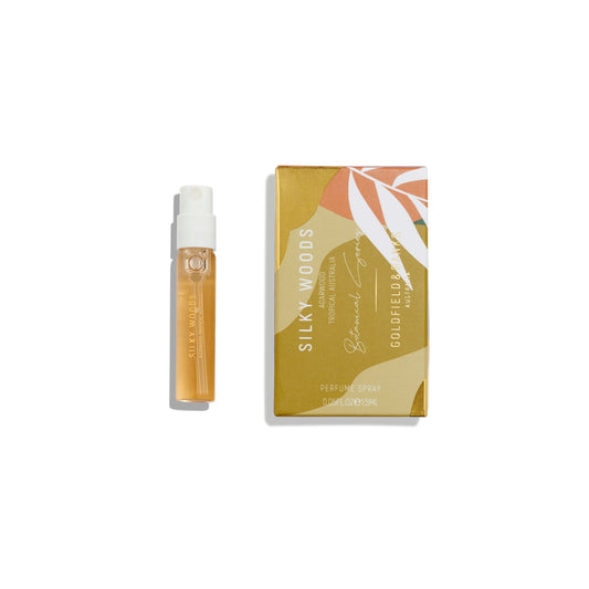 Mostră de parfum Goldfield and Banks Silky Woods 2ml – flacon oficial de parfum de nișă din Australia, parfum unisex cu note lemnoase luxoase.