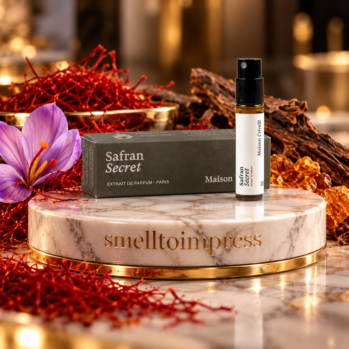 imagine cu mostră oficială de parfum Maison Crivelli Safran Secret 1,5 ml